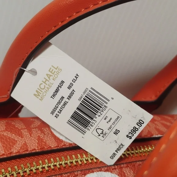 MICHAEL Michael Kors Thompson Mini XS Satchel/Xbody RED CLAY NWT $398! - Picture 3 of 11